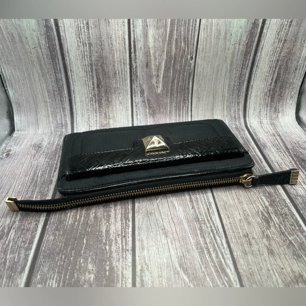 L.A.M.B VTG Y2K Gwen Stefani Black Zip Wallet Patent Leather & Fabric RARE - Picture 3 of 16